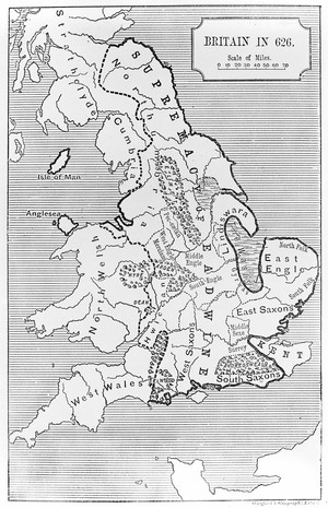 view Map of Britain in 626 A.D., to show social connections of Southern Scotland.