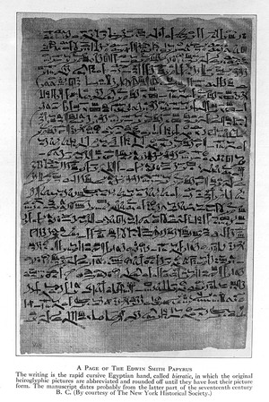 view Egyptology, A page of the Edwin Smith Papyrus, late 17thC BC