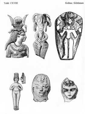 Hittite and Egyptian types of Astarte plaques and figurines deposited in Palestinian houses to ensure health and prosperity.