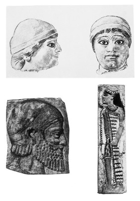 Physical Anthropology of Semitic Peoples. 1 &2 Sumerian Type: Head of Godea. 3 Sumerian type. 4 Sybian (African or Nubian Type).