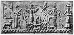 view Sumerian seal of Ad-da showing sunrise, circa 2500BC.