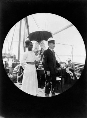 Sir Henry Wellcome on board ship on the river Nile.