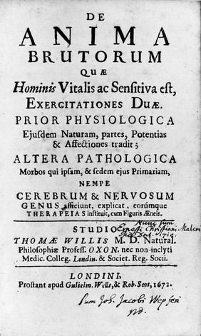 T. Willis "De anima brutorum", 1672: title page