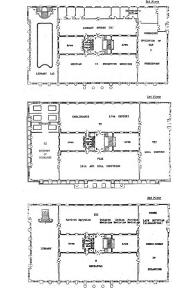 Wellcome museum: plan of three floors