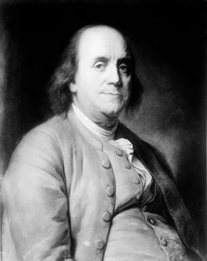 view Portrait of Benjamin Franklin - famous patients' gout. From a photograph of the picture painted in Paris by Duplessis.