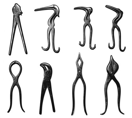 Ancient Hindu forceps: wolf, heron, curlew, tiger, lion, etc.