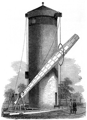 Astronomy: the Craig telescope on Wandsworth Common. Wood engraving, 1852.