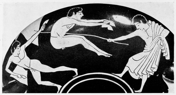 Long jump, Red figure cup, by Panaitios.
