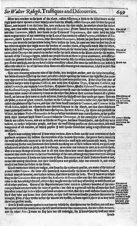 The principal navigations, voyages, traffiques and discoveries of the English nation. Made by sea or ouerland, to the remote and farthest distant quarters of the earth, at any time within the compasse of these 1600 yeres / diuided into three seuerall volumes, according to the positions of the regions, whereunto they were directed. The first volume containeth the worthy discoueries &c. of the English toward the north and northeast by sea ... together with many notable monuments and testimonies of the ancient forren trades, and of the warrelike and other shipping of this realme of England in former ages. VVhereunto is annexed a briefe commentary of the true state of Island, and of the northren seas and lands situate that way; as also the memorable defeat of the Spanish huge Armada, Anno 1588. The second volume comprehendeth the principall nauigations, voyages, traffiques and discoueries of the English nation made by sea or ouer-land, to the south and south-east ... By Richard Hakluyt, preacher, and sometime Student of Christ-Church in Oxford.