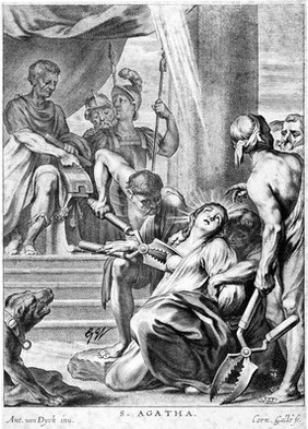 St. Agatha martyred, engraving mid 16th century