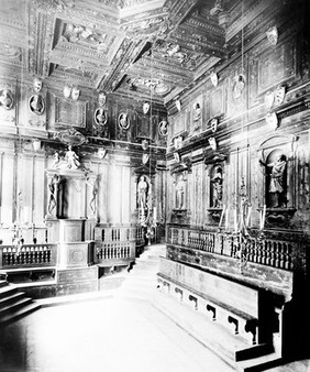 Archiginnasio, Bologna: the anatomy theatre. Photograph by Fotografia dell'Emilia, 19---.