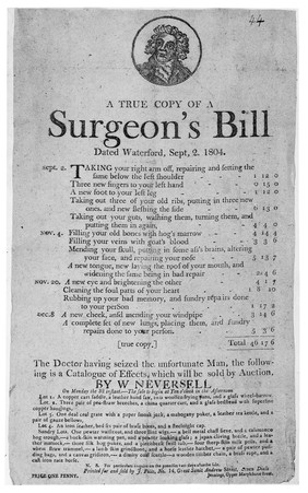 James Gillray, satirical broadside: Surgeons' Bill