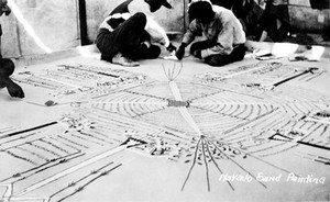 view Navajo sand-painting, negative made from postcard, "All publication rights reserved. Apply to J.R. Willis, Gallup, N.M. Kodaks-Art Goods" (U.S.A.)