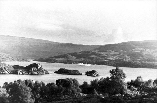 The narrows of Loch Sunart viewed from Glan Borrodale Castle, Lilchoan, Argyll.