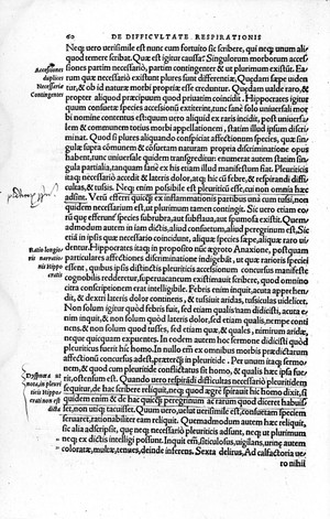 view page 60, "De causis respiratione...", Vesalius, 1536
