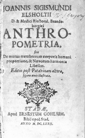 Anthropometria, sive de mutua membrorum corporis humani proportione, et naevorum harmonia libellus / [Johann Sigismund Elsholtz].