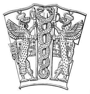 view Sketch of decoration shown on Assyro-Babylonian oil beaker.