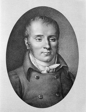 Marie François Xavier Bichat. Stipple engraving by A.J.B. Coupé after P.J.B. Choquet.