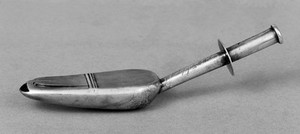 view Silver castor oil spoon, early 19th century.