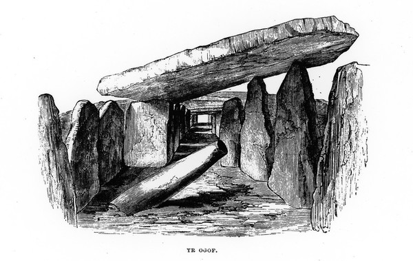 Yr Ogof, Cromlech in North Wales. From illustrations for proposed History of Medicine in Wales.