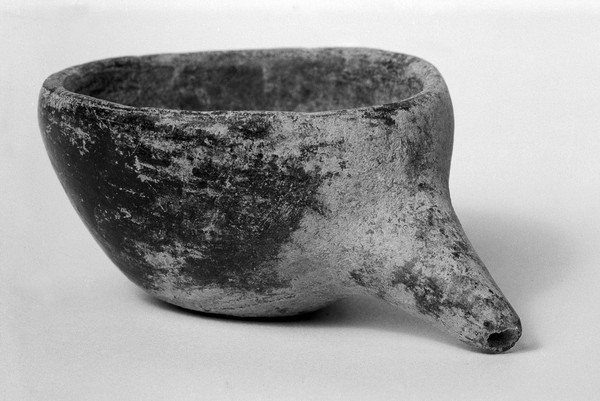 Spouted vessels and bowl from grave of twin babies at Jebel Moya, Sudan. Excavated by Sir Henry Wellcome.