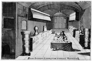 view An alchemist working in a laboratory.