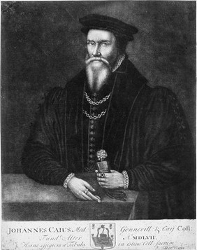 John Caius. Mezzotint by J. Faber the elder, 1714.