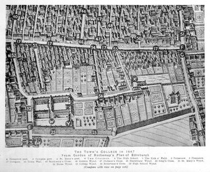 view Plan of Edinburgh showing the Town's College, marled W, 1647.