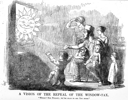 A Vision of the Repeal of the Window Tax. 'Hulloh Old Fellow, we're glad to see You here.'