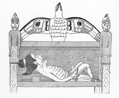 M0012538: Illustration of a Haida Shaman's gravehouse