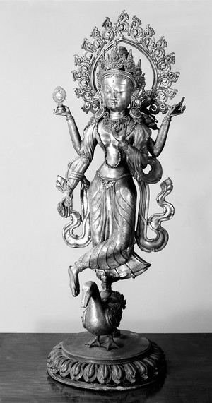 view Figure of Saraswati, Hindu Goddess, standing on a duck