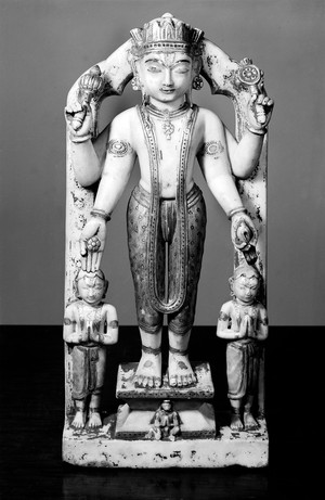 view Standing marble figure of Vishnu, god of the Hindu triad