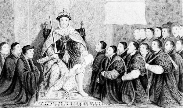 Henry VIII presiding at the Act of Union, 1540.