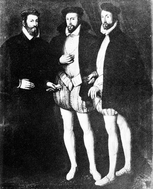 view Portrait of the three brothers de Coligny-Chastillon, Le Cardinal Odet, l'Amial Gaspard, le Colonel-General Francois