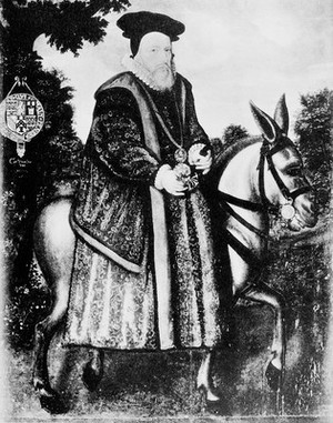 view Portrait of Sir William Cecil, first Lord of Burghley (1520-98); from the picture in the Bodleian, artist unknown.