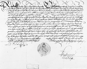 view Order signed by Emp. Rodolf II, ordering arrest of E. Kelley