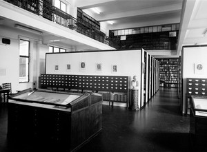 view View of the Wellcome library, ground floor looking north. Taken for the "Times" Wellcome centenary supplement.