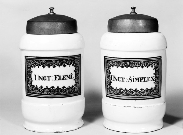 Pair of pharmacy jars, delftware, c. 1850