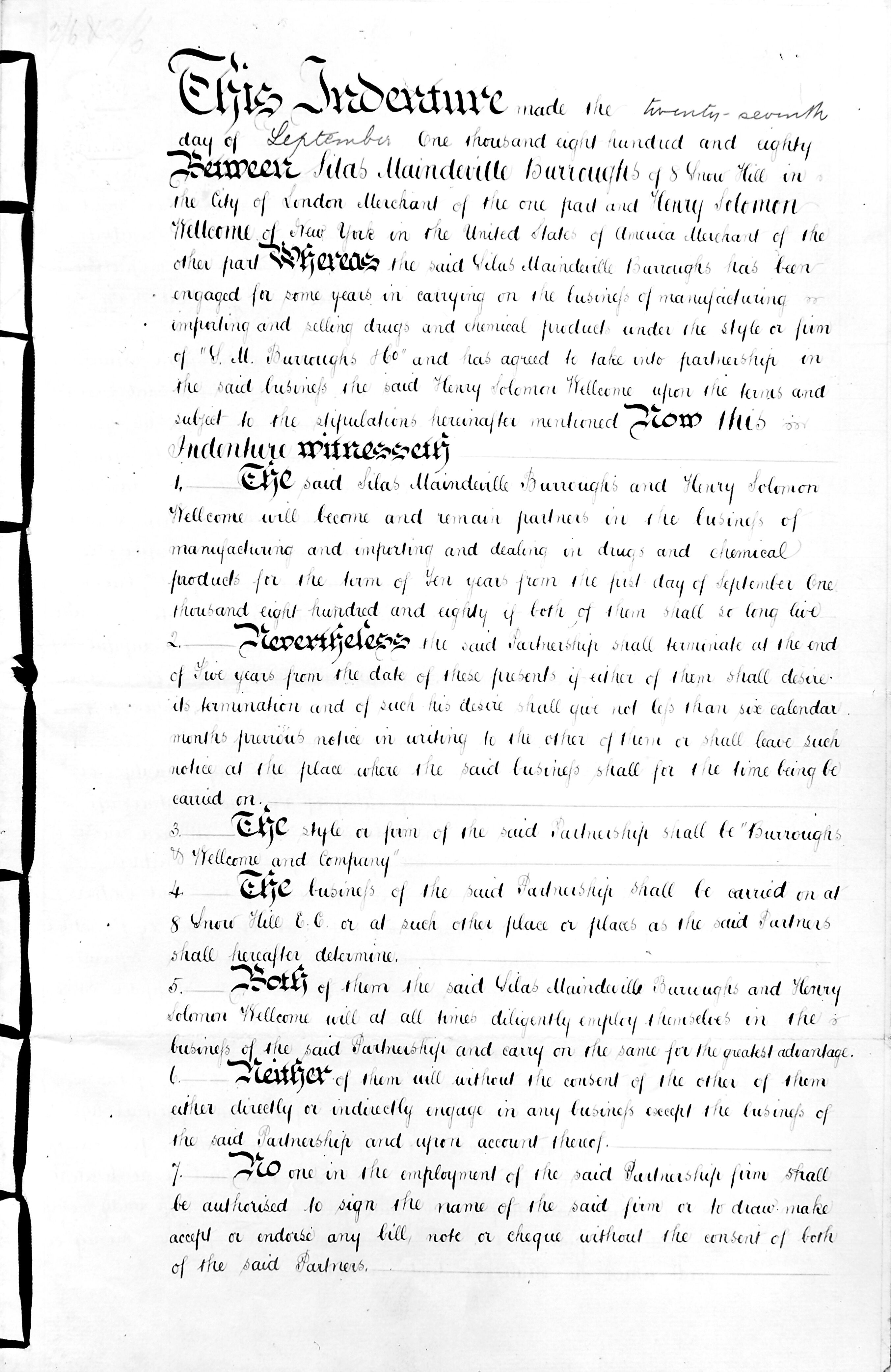 Articles Of Partnership Between Burroughs And Wellcome Wellcome Collection