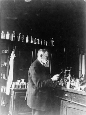 Paul Ehrlich (1854-1915) at work in his laboratory