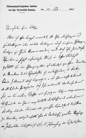 Letter from Ferdinand Cohn to Ehrlich. First page only