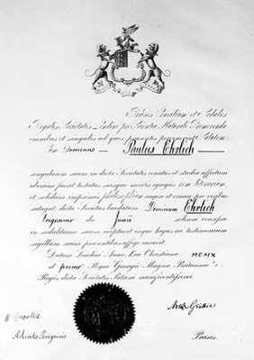 Diploma of a foreign member of the Royal Society - P. Ehrlich