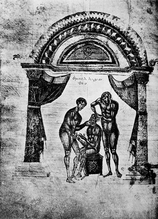 M0013486: Reduction of a dislocated mandible by a Greek surgeon, from Breasted: <i>The Edwin Smith surgical papyrus</i>, 1930