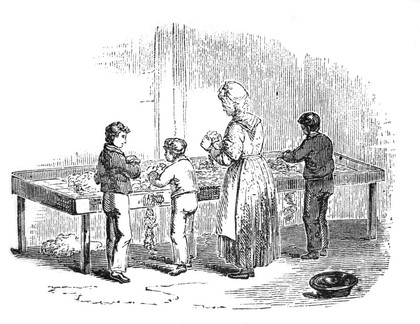 M0013539: Illustration of children in a cotton factory 'picking cotton'