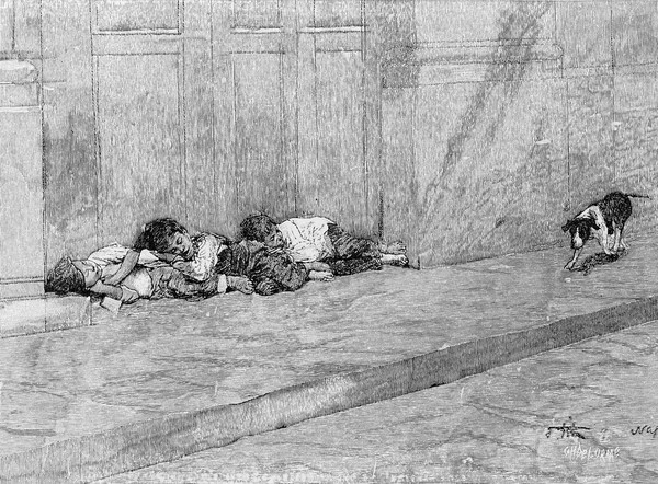 Destitute children asleep in Naples, 1896