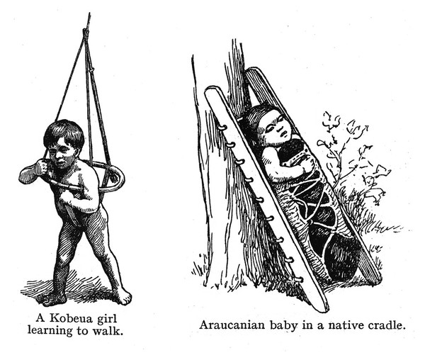 M0013689: Child learning to walk and child in a cradle, South America