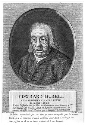 Edward Burell, a very old man. Engraving by Leclerc after T.H. Hull, 1772.