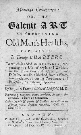 Title page "Medicina Gerocomica", Floyer 1724