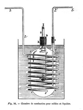 Berthelot's apparatus for determining heat of combustion.