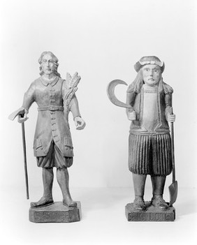M0014022: Two statues of Saint Isidore the Labourer